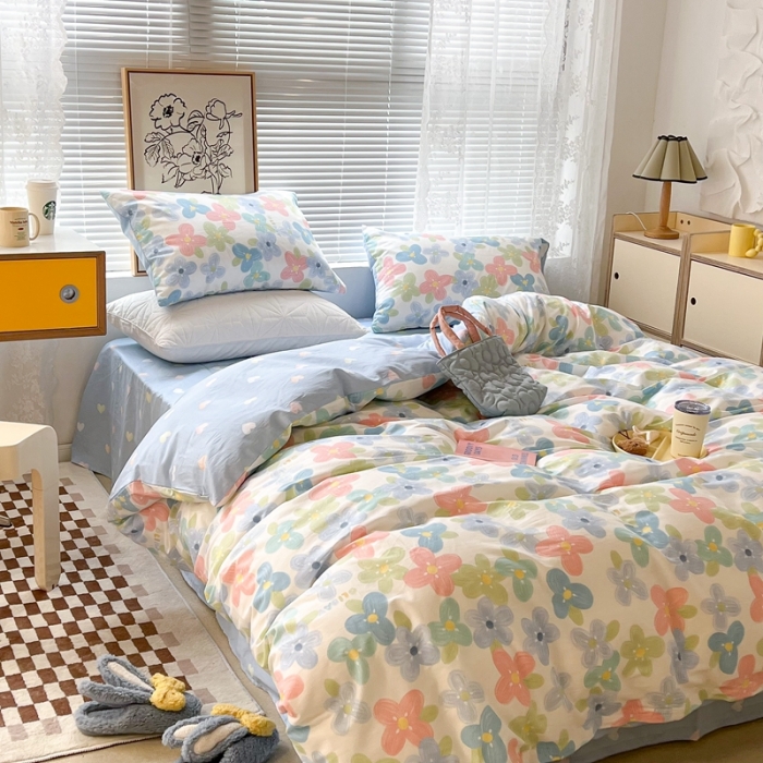 91家纺网 家纺一手货源 找家纺 昔可2022新款印花全棉四件套跑量款 画镜花