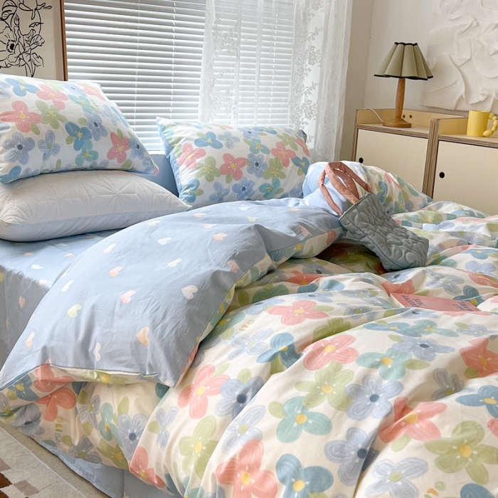 91家纺网 家纺一手货源 找家纺 昔可2022新款印花全棉四件套跑量款 画镜花