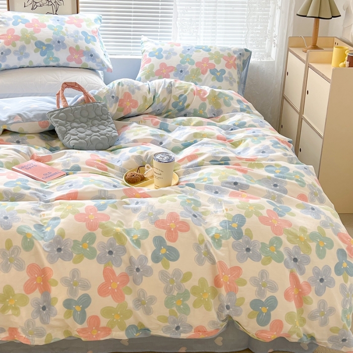 91家纺网 家纺一手货源 找家纺 昔可2022新款印花全棉四件套跑量款 画镜花