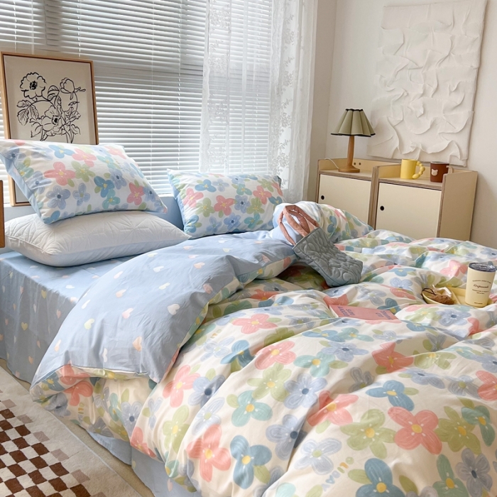 91家纺网 家纺一手货源 找家纺 昔可2022新款印花全棉四件套跑量款 画镜花