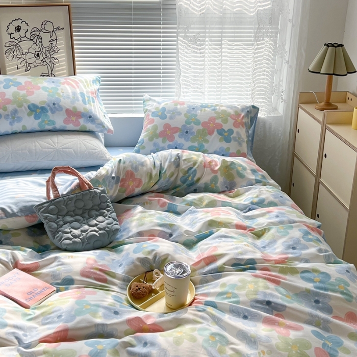 91家纺网 家纺一手货源 找家纺 昔可2022新款印花全棉四件套跑量款 画镜花