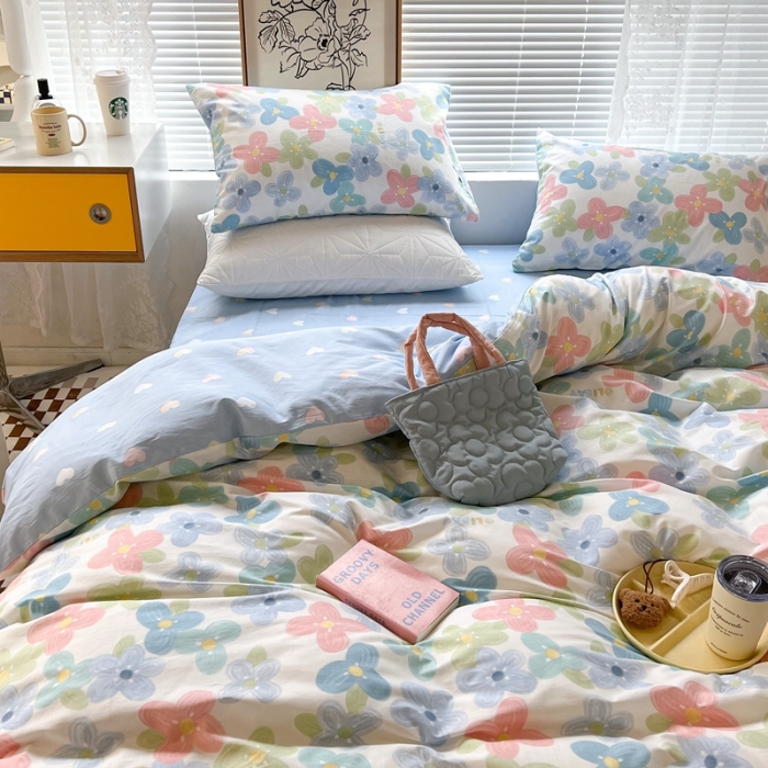 91家纺网 家纺一手货源 找家纺 昔可2022新款印花全棉四件套跑量款 画镜花