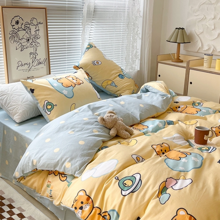 91家纺网 家纺一手货源 找家纺 昔可2022新款印花全棉四件套跑量款 可爱虎