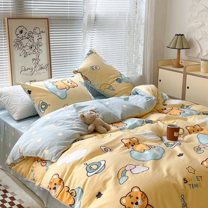 91家纺网 家纺一手货源 找家纺 昔可2022新款印花全棉四件套跑量款 可爱虎