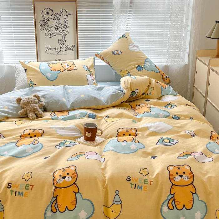 91家纺网 家纺一手货源 找家纺 昔可2022新款印花全棉四件套跑量款 可爱虎