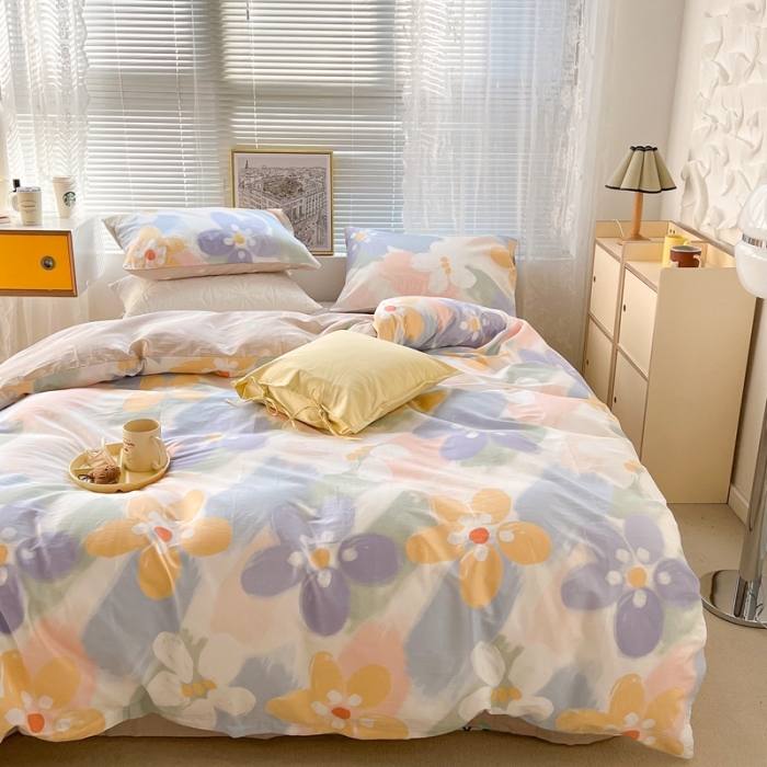 91家纺网 家纺一手货源 找家纺 昔可2022新款印花全棉四件套跑量款 莫奈的后花园