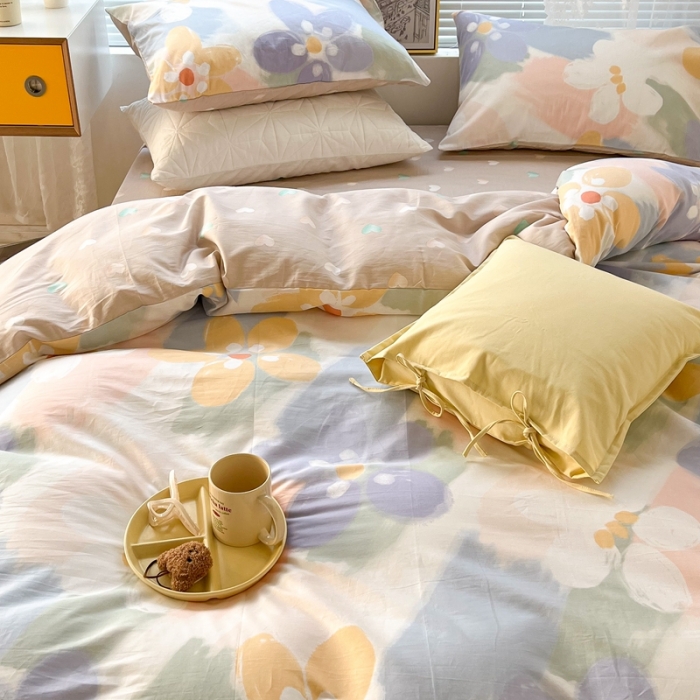 91家纺网 家纺一手货源 找家纺 昔可2022新款印花全棉四件套跑量款 莫奈的后花园