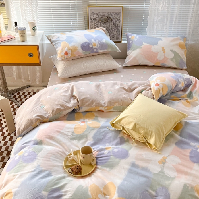 91家纺网 家纺一手货源 找家纺 昔可2022新款印花全棉四件套跑量款 莫奈的后花园