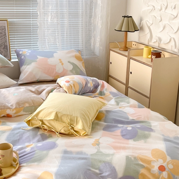 91家纺网 家纺一手货源 找家纺 昔可2022新款印花全棉四件套跑量款 莫奈的后花园