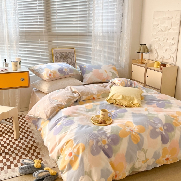 91家纺网 家纺一手货源 找家纺 昔可2022新款印花全棉四件套跑量款 莫奈的后花园