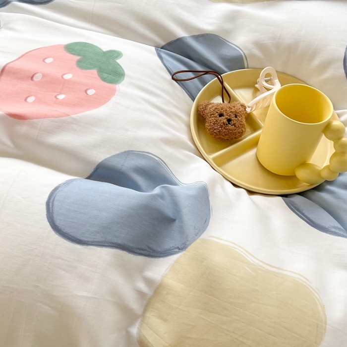 91家纺网 家纺一手货源 找家纺 昔可2022新款印花全棉四件套跑量款 奶牛块草莓