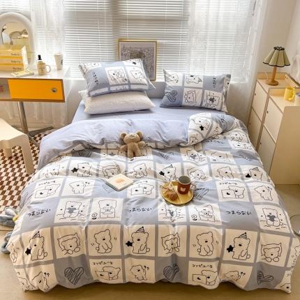 91家纺网 家纺一手货源 找家纺 昔可2022新款印花全棉四件套跑量款 日常小熊 灰