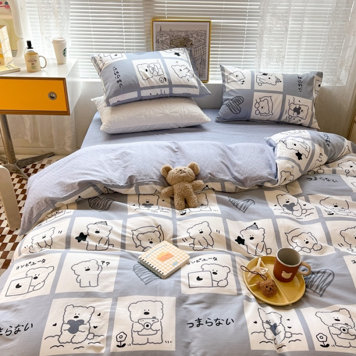 91家纺网 家纺一手货源 找家纺 昔可2022新款印花全棉四件套跑量款 日常小熊 灰