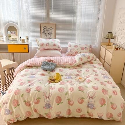 91家纺网 家纺一手货源 找家纺 昔可2022新款印花全棉四件套跑量款 桃桃兔宝