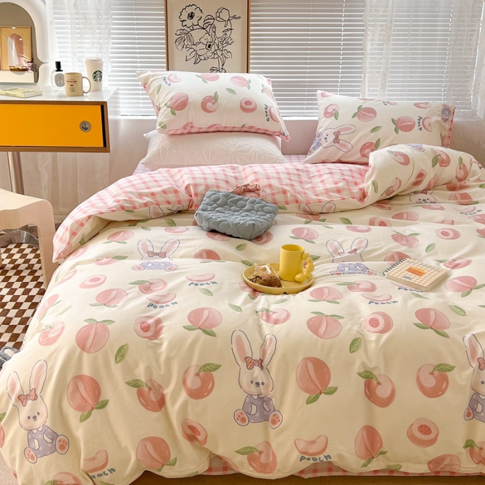 91家纺网 家纺一手货源 找家纺 昔可2022新款印花全棉四件套跑量款 桃桃兔宝