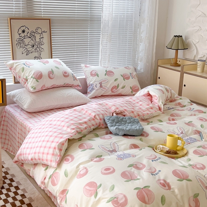 91家纺网 家纺一手货源 找家纺 昔可2022新款印花全棉四件套跑量款 桃桃兔宝