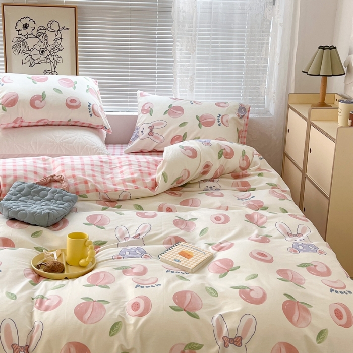 91家纺网 家纺一手货源 找家纺 昔可2022新款印花全棉四件套跑量款 桃桃兔宝