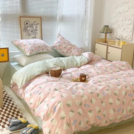 昔可2022新款印花全棉四件套跑量款 甜心白草莓