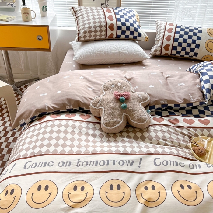 91家纺网 家纺一手货源 找家纺 昔可2022新款印花全棉四件套跑量款微笑每一天