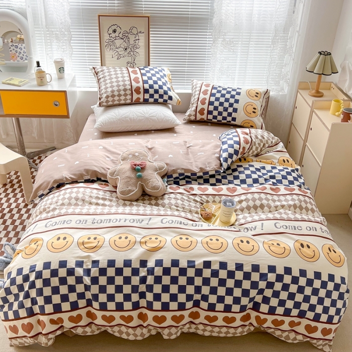 91家纺网 家纺一手货源 找家纺 昔可2022新款印花全棉四件套跑量款微笑每一天