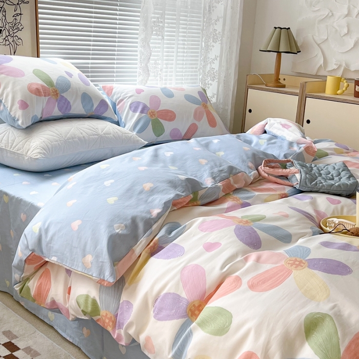 91家纺网 家纺一手货源 找家纺 昔可2022新款印花全棉四件套跑量款 五彩花瓣