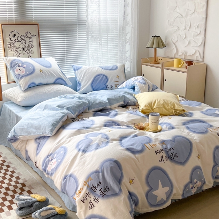 91家纺网 家纺一手货源 找家纺 昔可2022新款印花全棉四件套跑量款 星梦缘