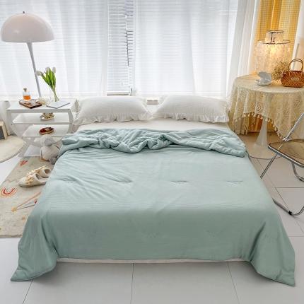 91家纺网 家纺一手货源 找家纺 珺柔家纺 2023新款针织华夫格夏被 水绿
