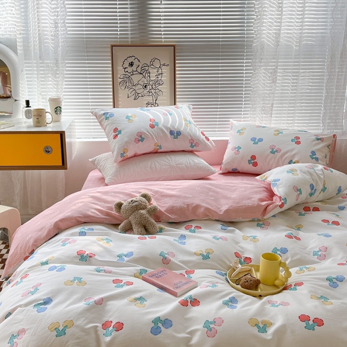 91家纺网 家纺一手货源 找家纺 昔可2022新款印花全棉四件套跑量款 樱桃甜心