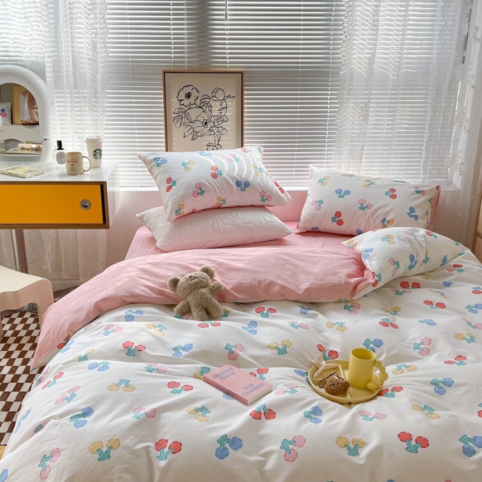 91家纺网 家纺一手货源 找家纺 昔可2022新款印花全棉四件套跑量款 樱桃甜心