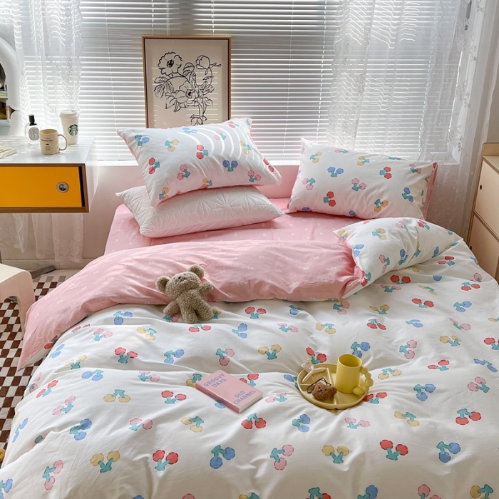 91家纺网 家纺一手货源 找家纺 昔可2022新款印花全棉四件套跑量款 樱桃甜心