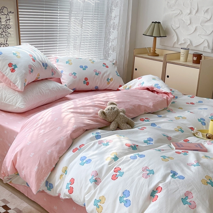 91家纺网 家纺一手货源 找家纺 昔可2022新款印花全棉四件套跑量款 樱桃甜心