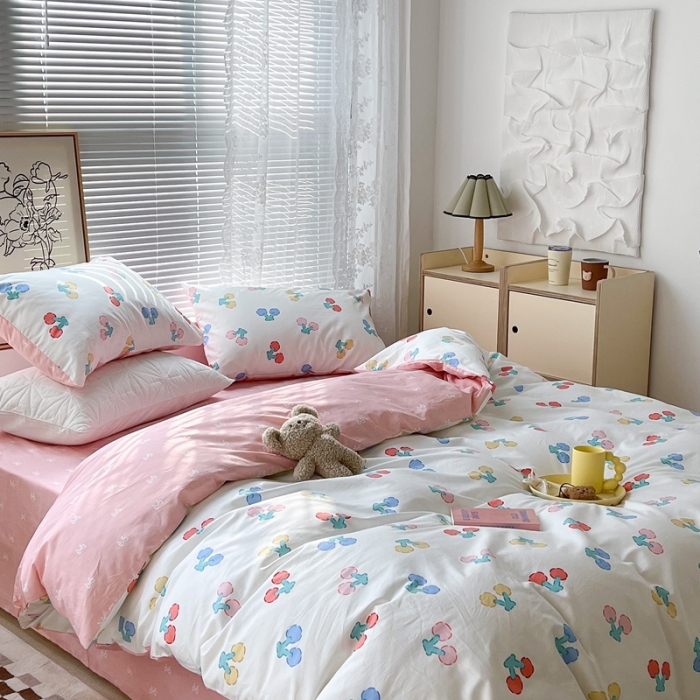 91家纺网 家纺一手货源 找家纺 昔可2022新款印花全棉四件套跑量款 樱桃甜心