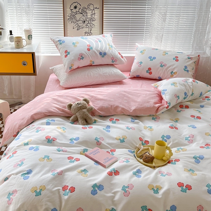 91家纺网 家纺一手货源 找家纺 昔可2022新款印花全棉四件套跑量款 樱桃甜心