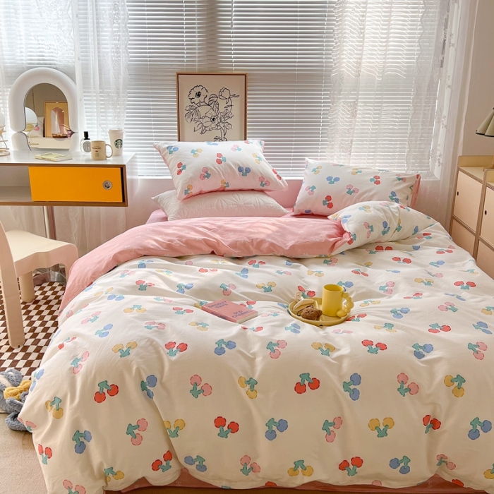 91家纺网 家纺一手货源 找家纺 昔可2022新款印花全棉四件套跑量款 樱桃甜心