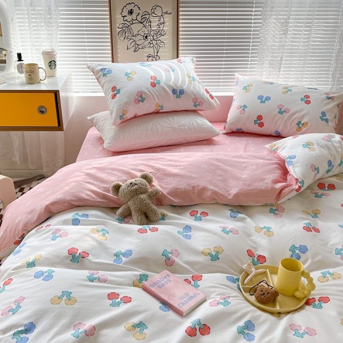 91家纺网 家纺一手货源 找家纺 昔可2022新款印花全棉四件套跑量款 樱桃甜心