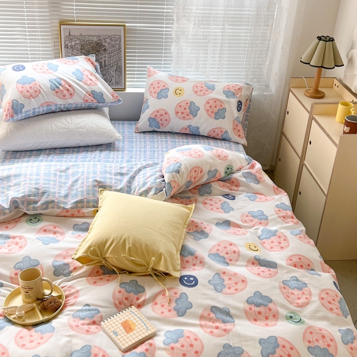 91家纺网 家纺一手货源 找家纺 昔可2022新款印花全棉四件套跑量款 油画粉草莓