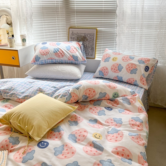 91家纺网 家纺一手货源 找家纺 昔可2022新款印花全棉四件套跑量款 油画粉草莓