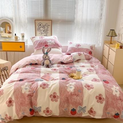 91家纺网 家纺一手货源 找家纺 昔可2022新款印花全棉四件套跑量款 油画花兔兔