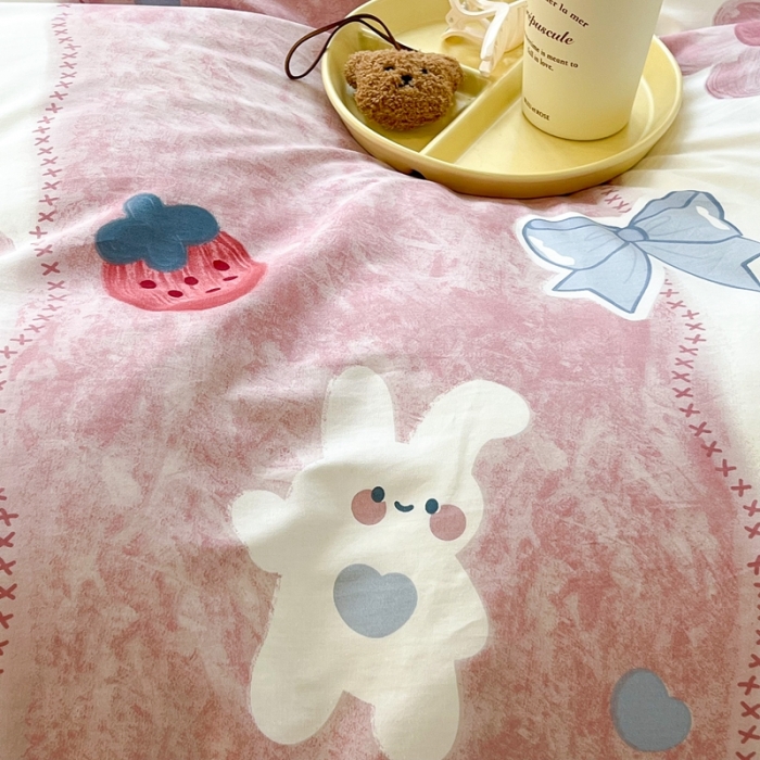 91家纺网 家纺一手货源 找家纺 昔可2022新款印花全棉四件套跑量款 油画花兔兔