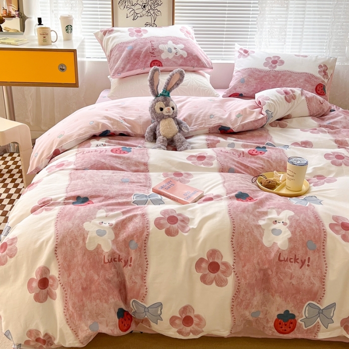 91家纺网 家纺一手货源 找家纺 昔可2022新款印花全棉四件套跑量款 油画花兔兔