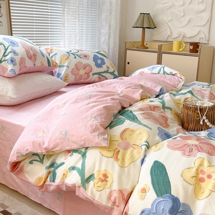 91家纺网 家纺一手货源 找家纺 昔可2022新款印花全棉四件套跑量款 油画画镜