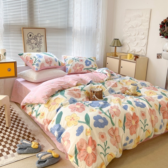 91家纺网 家纺一手货源 找家纺 昔可2022新款印花全棉四件套跑量款 油画画镜