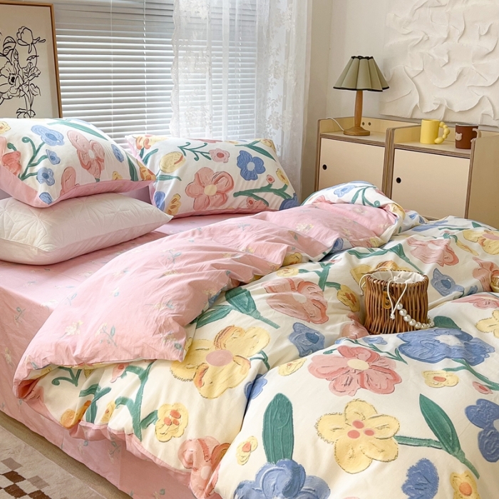 91家纺网 家纺一手货源 找家纺 昔可2022新款印花全棉四件套跑量款 油画画镜