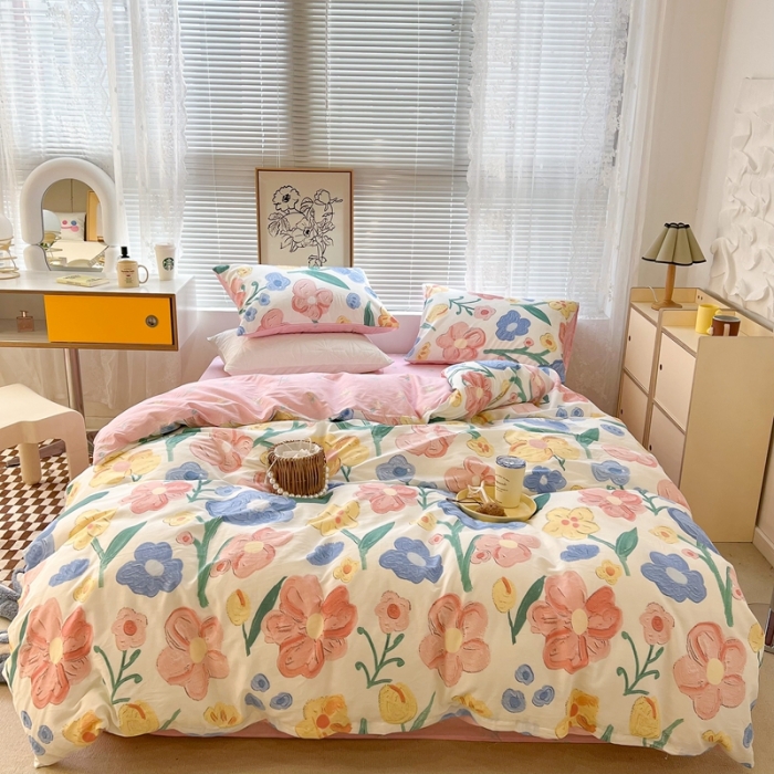 91家纺网 家纺一手货源 找家纺 昔可2022新款印花全棉四件套跑量款 油画画镜