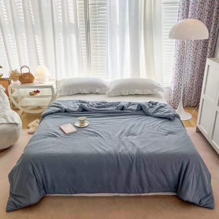 珺柔家纺 2023新款针织华夫格夏被 雾霾蓝