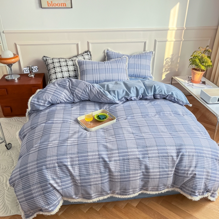 91家纺网 家纺一手货源 找家纺 昔可2022新款流苏小香风系列四件套 巴贝特蓝