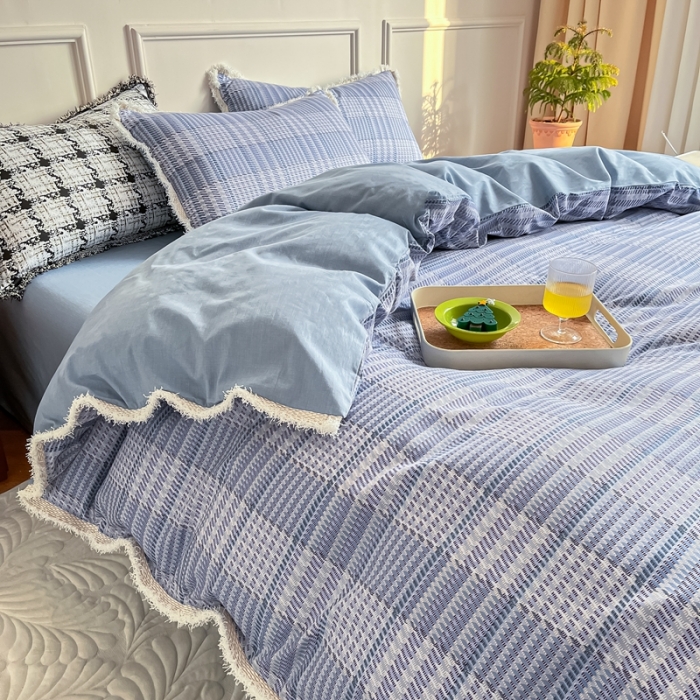 91家纺网 家纺一手货源 找家纺 昔可2022新款流苏小香风系列四件套 巴贝特蓝