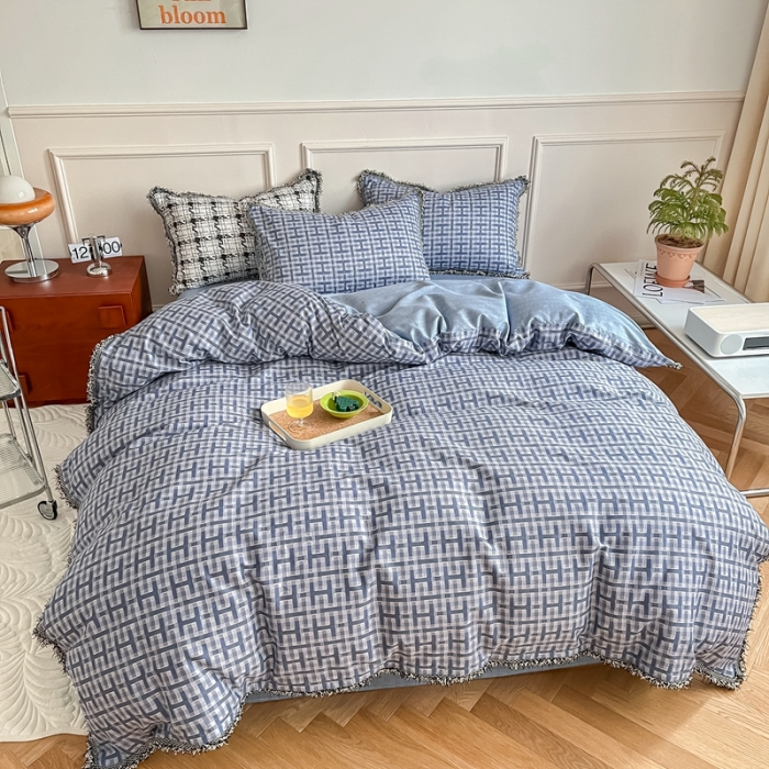 91家纺网 家纺一手货源 找家纺 昔可2022新款流苏小香风系列四件套 蓝色H