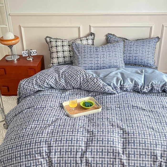 91家纺网 家纺一手货源 找家纺 昔可2022新款流苏小香风系列四件套 蓝色H