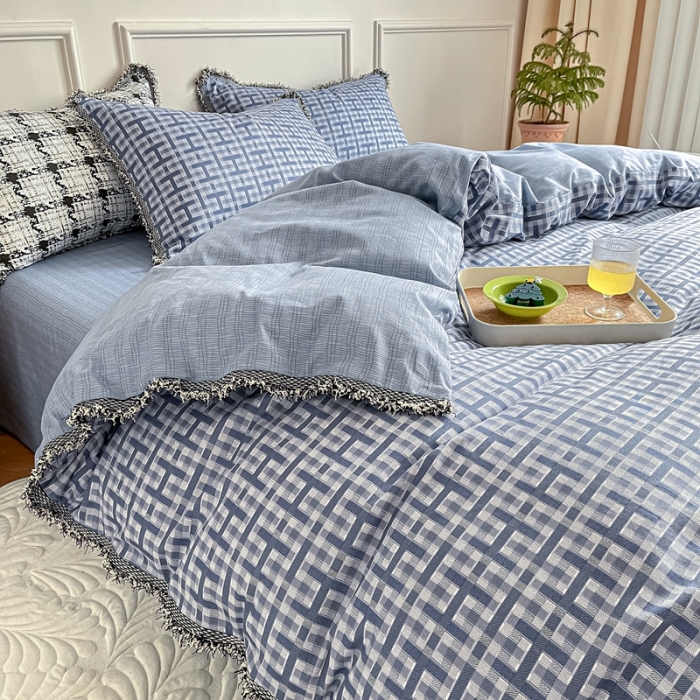 91家纺网 家纺一手货源 找家纺 昔可2022新款流苏小香风系列四件套 蓝色H